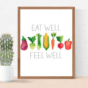 Eat Well Feel Well Watercolor Organic Vegetables Poster