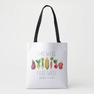 Eat Well Feel Well Watercolor Organic Vegetables Tote Bag
