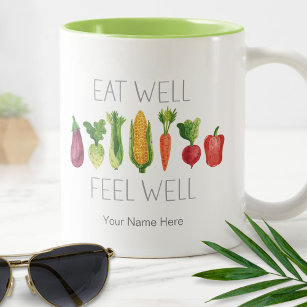 Eat Well Feel Well Watercolor Organic Vegetables Two-Tone Coffee Mug
