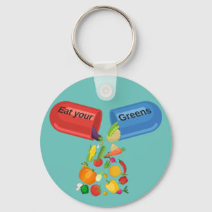 Eat Your Greens Veggie Pill Nutrition Healthy Food Keychain