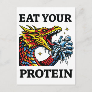 Eat Your Protein – Epic Dragon Eating Knight Postcard