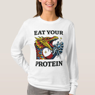 Eat Your Protein – Epic Dragon Eating Knight T-Shirt