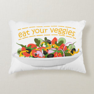 Eat Your Veggies Quote fresh salad mix bowl Accent Pillow