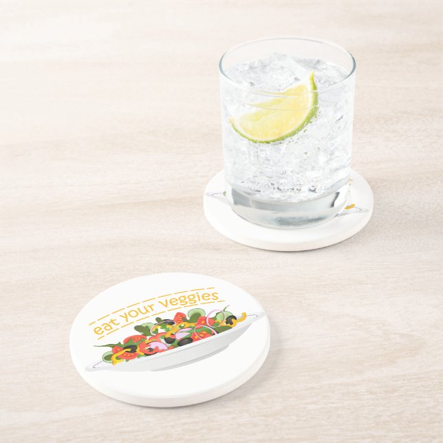 Eat Your Veggies Quote fresh salad mix bowl Coaster (Side)
