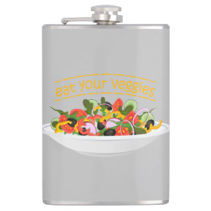 Eat Your Veggies Quote fresh salad mix bowl Hip Flask