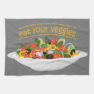 Eat Your Veggies Quote fresh salad mix bowl Kitchen Towel