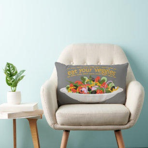 Eat Your Veggies Quote fresh salad mix bowl Lumbar Pillow
