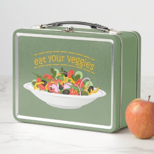 Eat Your Veggies Quote fresh salad mix bowl Metal Lunch Box