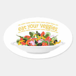 Eat Your Veggies Quote fresh salad mix bowl Oval Sticker