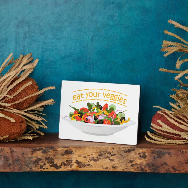 Eat Your Veggies Quote fresh salad mix bowl Plaque (Side)