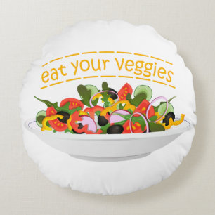 Eat Your Veggies Quote fresh salad mix bowl Round Pillow