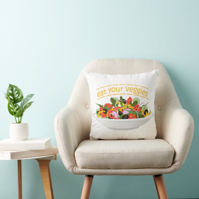 Eat Your Veggies Quote fresh salad mix bowl Throw Pillow (Chair)