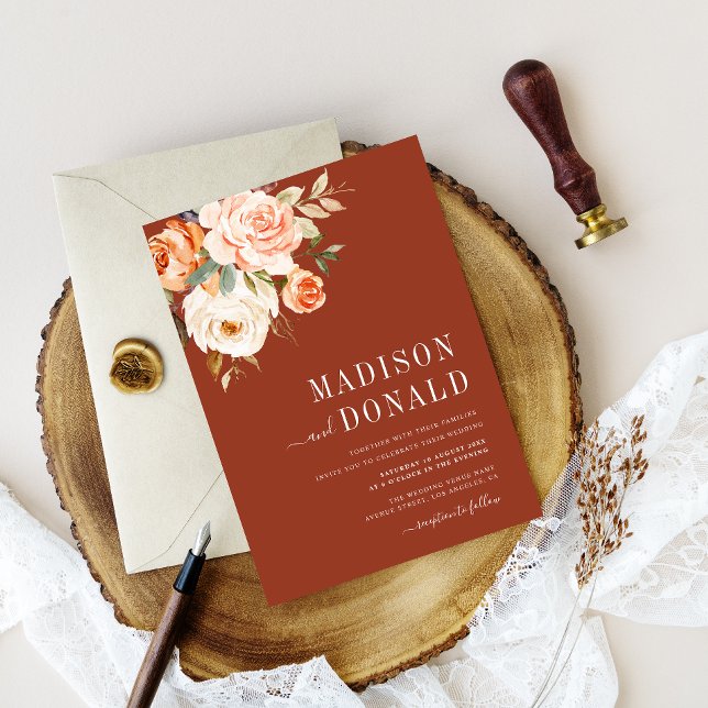 eathtone fall floral wedding invitation (Creator Uploaded)