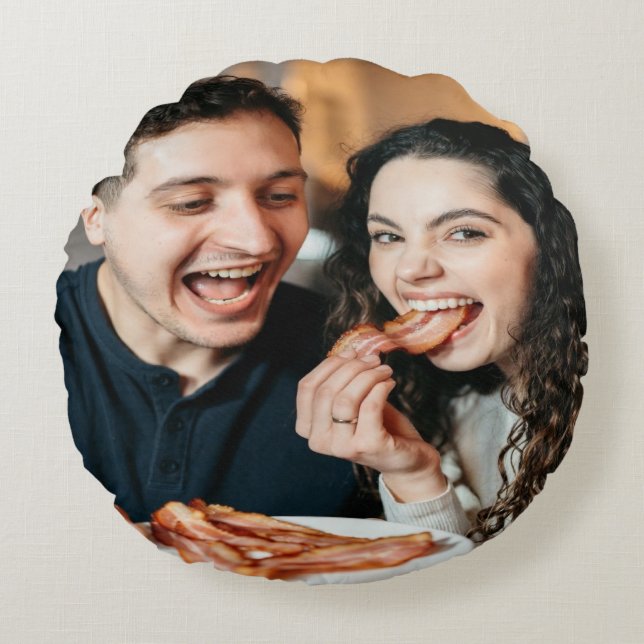 Eating Bacon Photo Customize Personalize Round Pillow (Front)