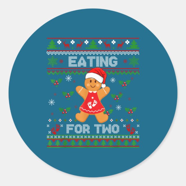 Eating For Two Pregnancy Announcement Ugly Sweater Classic Round Sticker (Front)