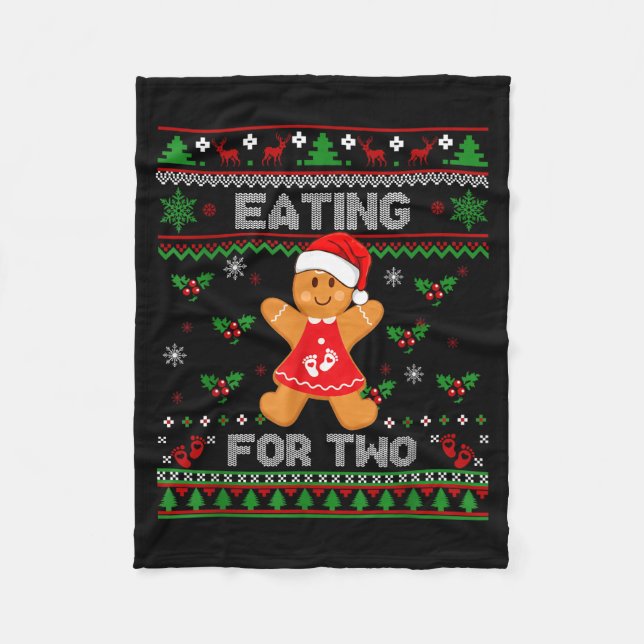Eating For Two Pregnancy Announcement Ugly Sweater Fleece Blanket (Front)