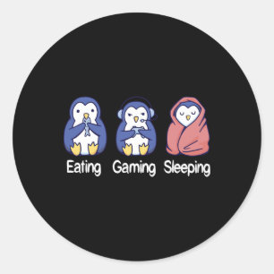 Eating Gaming Sleeping Penguin Classic Round Sticker