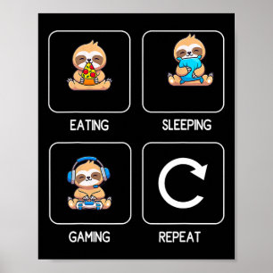 Eating Gaming Sleeping Playing Video Game Gamer Sl Poster