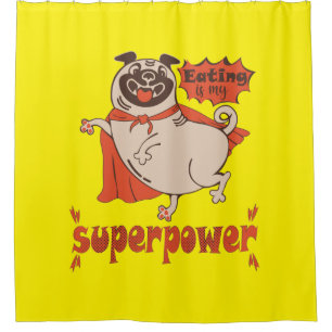 Eating is my superpower red cloak pug comic style 