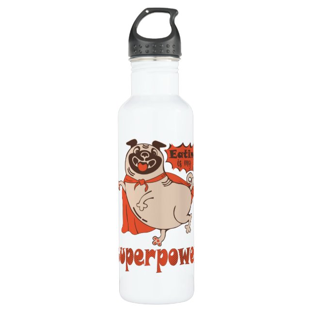 Eating is my superpower red cloak pug comic style  710 ml water bottle (Front)