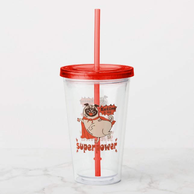 Eating is my superpower red cloak pug comic style  acrylic tumbler (Front)