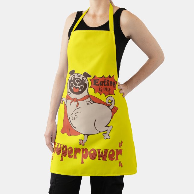 Eating is my superpower red cloak pug comic style  apron (Insitu)