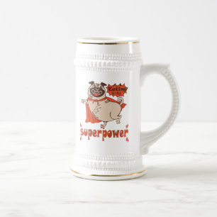 Eating is my superpower red cloak pug comic style beer stein