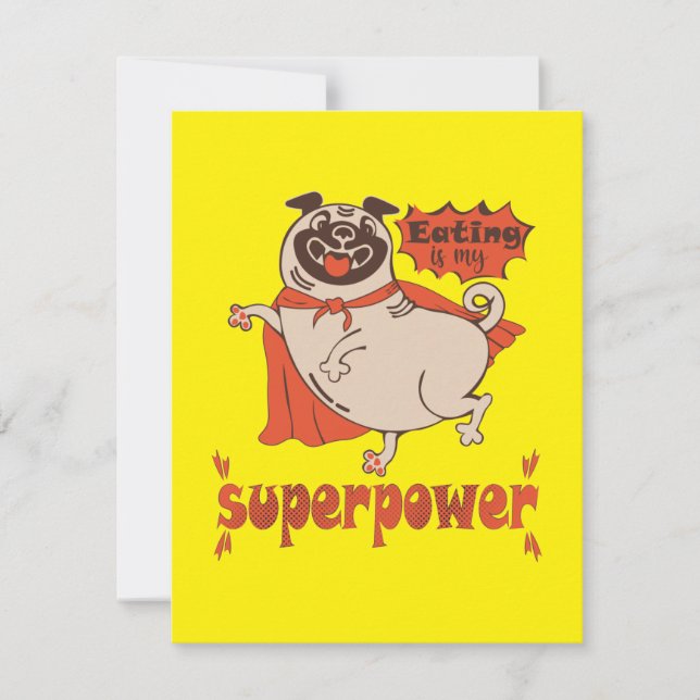 Eating is my superpower red cloak pug comic style  card (Front)