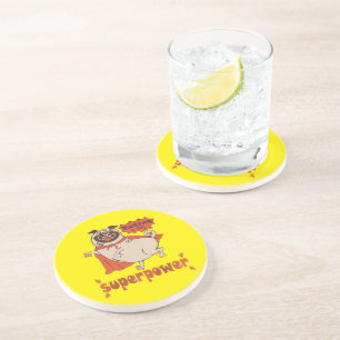 Eating is my superpower red cloak pug comic style  coaster