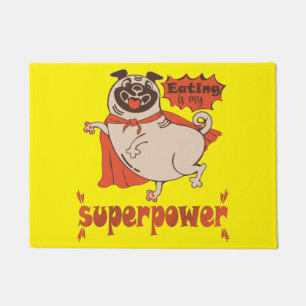 Eating is my superpower red cloak pug comic style  doormat