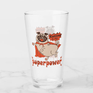 Eating is my superpower red cloak pug comic style  glass