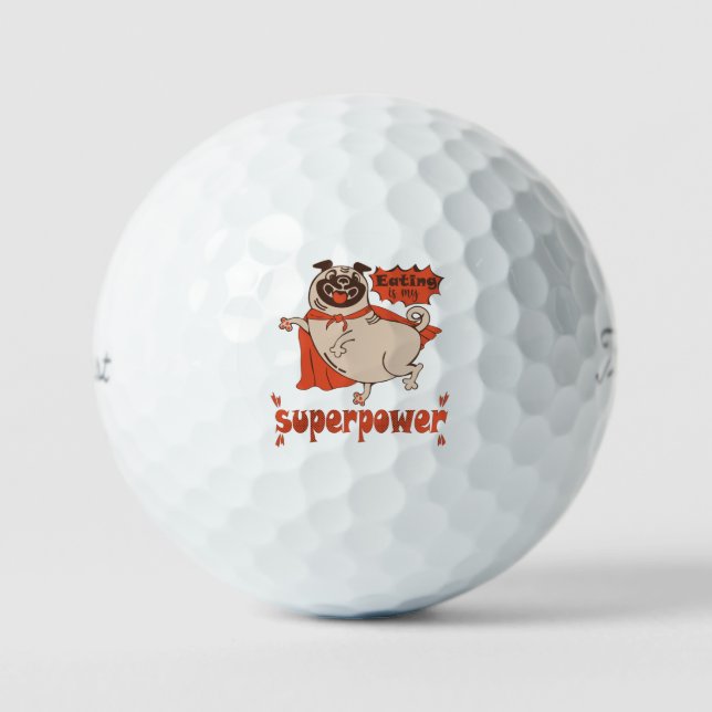 Eating is my superpower red cloak pug comic style  golf balls (Front)