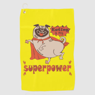 Eating is my superpower red cloak pug comic style  golf towel