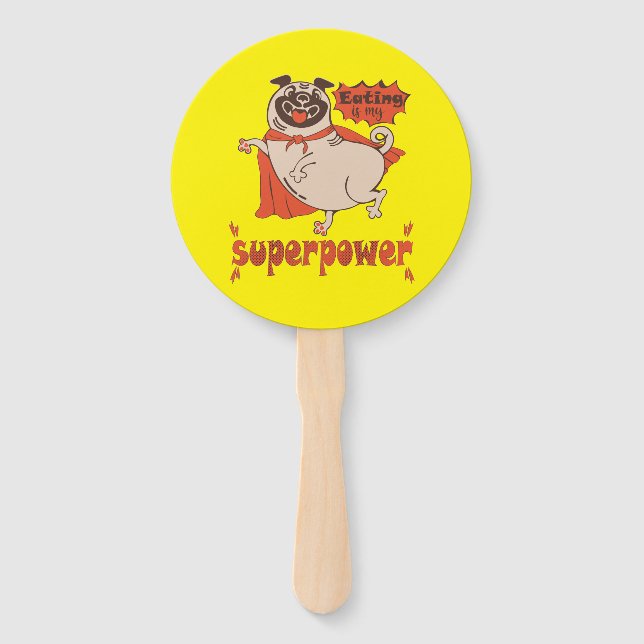 Eating is my superpower red cloak pug comic style  hand fan (Front)