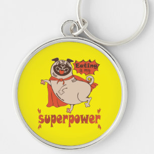 Eating is my superpower red cloak pug comic style keychain