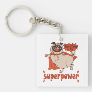 Eating is my superpower red cloak pug comic style  keychain