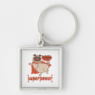 Eating is my superpower red cloak pug comic style keychain