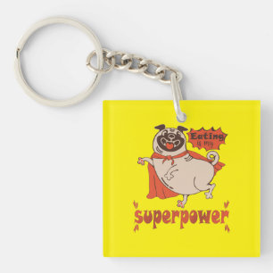 Eating is my superpower red cloak pug comic style  keychain