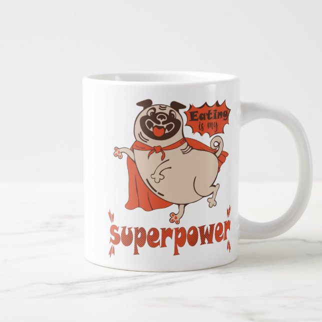 Eating is my superpower red cloak pug comic style large coffee mug (Right)