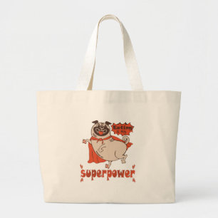 Eating is my superpower red cloak pug comic style  large tote bag