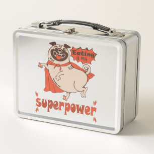 Eating is my superpower red cloak pug comic style  metal lunch box