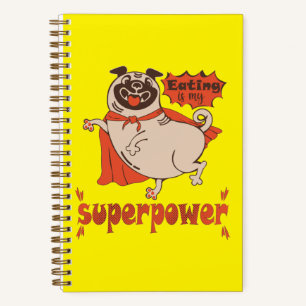 Eating is my superpower red cloak pug comic style notebook