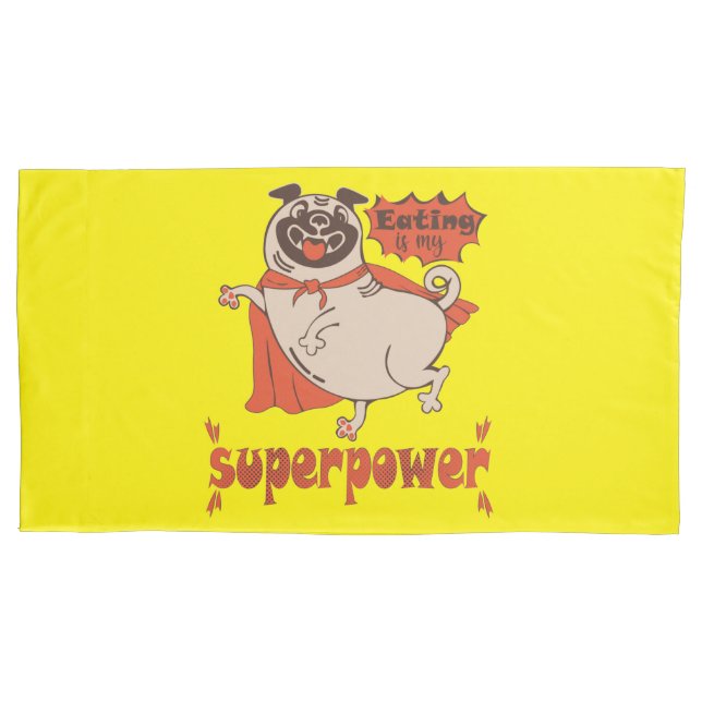 Eating is my superpower red cloak pug comic style  pillowcase (Front-Left)