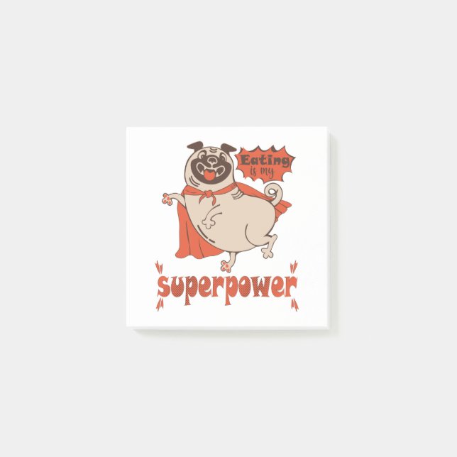 Eating is my superpower red cloak pug comic style  post-it notes (Front)