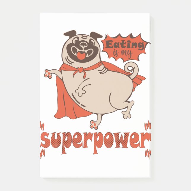 Eating is my superpower red cloak pug comic style  post-it notes (Front)