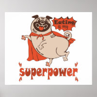Eating is my superpower red cloak pug comic style