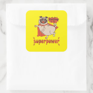 Eating is my superpower red cloak pug comic style  square sticker