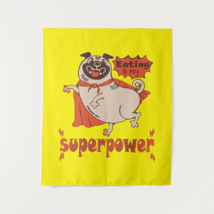 Eating is my superpower red cloak pug comic style  tapestry