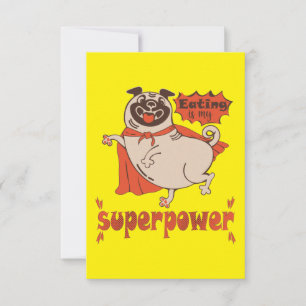 Eating is my superpower red cloak pug comic style thank you card