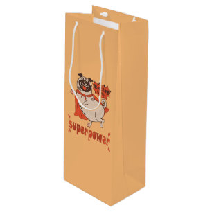 Eating is my superpower red cloak pug comic style  wine gift bag